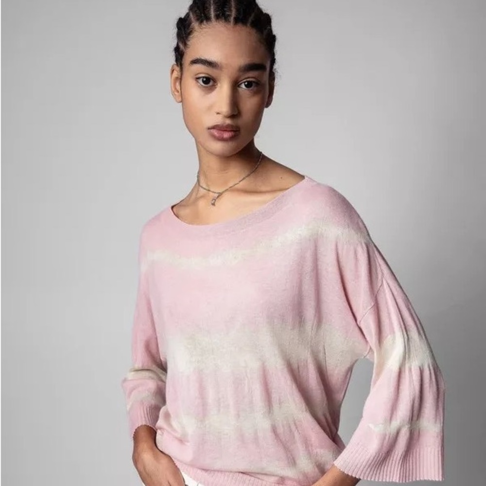 NWT Zadig & Voltaire Flint Tie Dye Cashmere Tie dye sweater/L/Pink/White